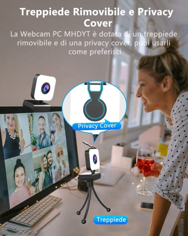 Webcam con Microfono Full HD 1080P USB - per PC e Mac - Plug & Play - Adatta a Videochiamate, Studio, Conferenza, Registrazione, Gioco e Lavoro a Casa - immagine 6