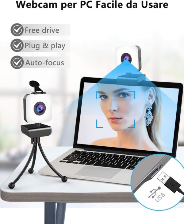 Webcam con Microfono Full HD 1080P USB - per PC e Mac - Plug & Play - Adatta a Videochiamate, Studio, Conferenza, Registrazione, Gioco e Lavoro a Casa - immagine 5