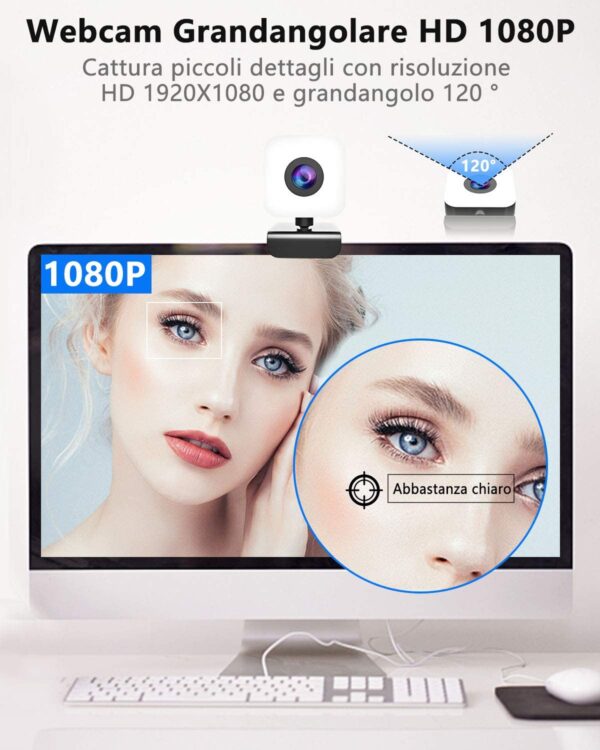 Webcam con Microfono Full HD 1080P USB - per PC e Mac - Plug & Play - Adatta a Videochiamate, Studio, Conferenza, Registrazione, Gioco e Lavoro a Casa - immagine 3